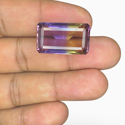 Ametrine Loose Stone Natural Bicolor 18.20 Carats Emerald Cut Shape Size 21X13.5mm