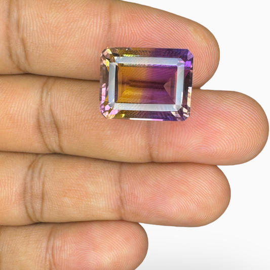 Real Ametrine Stone Bicolor 18.97 Carats Emerald Cut Shape Size 17.5X14mm