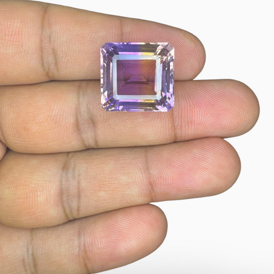 Natural Ametrine Bicolor 24.4 Carats Emerald Cut Shape Size 17.5X16.5mm