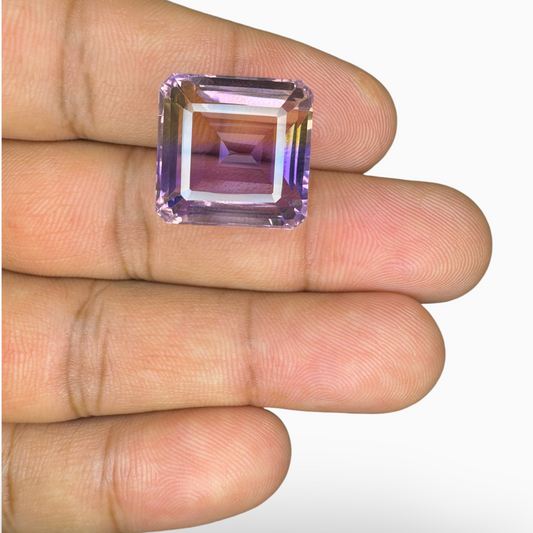 Natural Bicolor Ametrine Gemstone 24.96 Carats Emerald Cut Shape Size 17X17mm