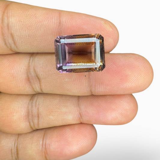 Natural Bicolor Ametrine Gemstone 16.6 Carats Emerald Cut Shape Size 17X13mm