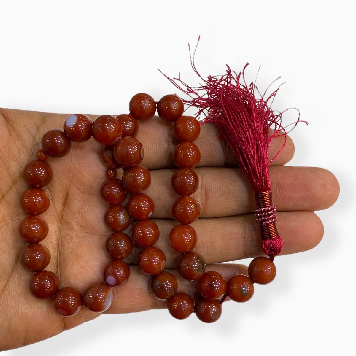Aqeeq Misbaha or Tasbih 33 Beads (Red Agate Stone Misbaha or Tasbih 10.5 mm