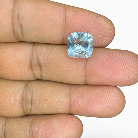 Natural Aquamarine Stone SkyBlue Color 3.41 Carats Cushion Shape Size 10.10mm