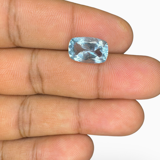 Natural Aquamarine Stone SteelBlue Color 3.68 Carats Cushion Shape Size 12.5X8.4mm