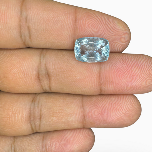 Natural Aquamarine Stone Aqua Color 6.04 Carats Cushion Shape Size 12.5X10mm