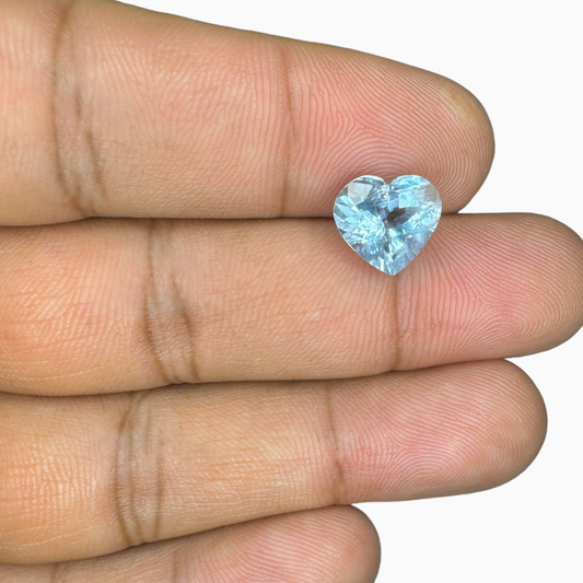 Natural Aquamarine Stone Aqua Color 2.74 Carats Heart Shape Size 9X9.8mm