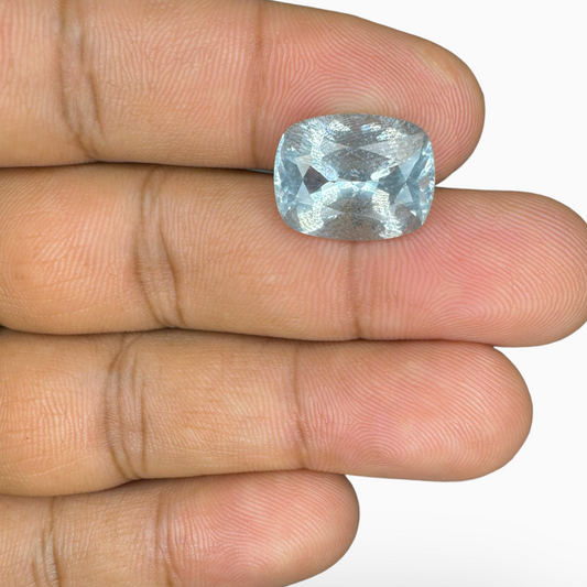 Natural Aquamarine Stone SteelBlue Color 7.71 Carats Long Cushion Shape Size 15X12mm