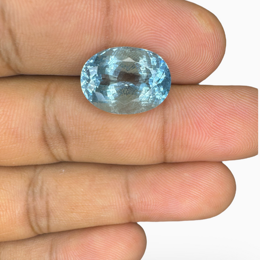 Natural Aquamarine Stone 10.23 Carats DeepSkyBlue Color Oval Shape Size 16X12mm