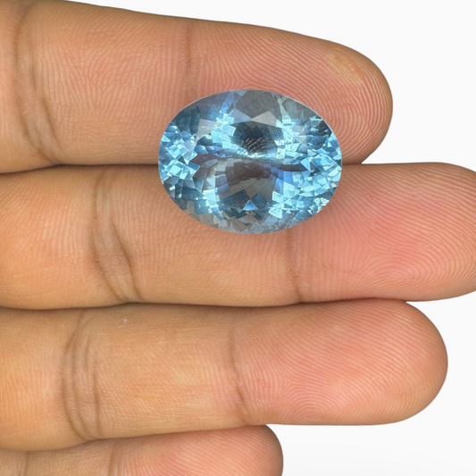 Natural Aquamarine Stone 14.22 Carats DeepSkyBlue Color Oval Shape Size 18X14mm