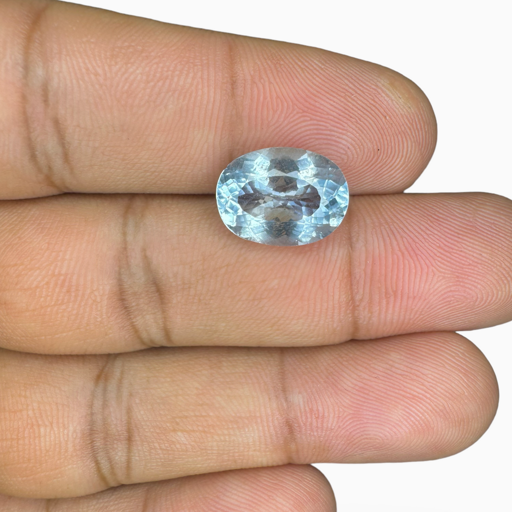 Natural Aquamarine Stone SteelBlue Color 4.42 Carats Oval Shape Size 13X9.5mm