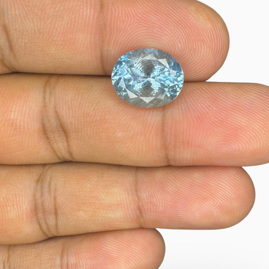 Natural Aquamarine Stone 4.91 Carats DeepSkyBlue Color Oval Shape Size 13.5X10mm