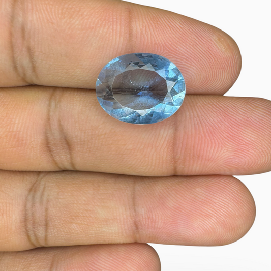 Natural Aquamarine Stone 6.1 Carats DeepSkyBlue Color Oval Shape Size 15.5X12mm