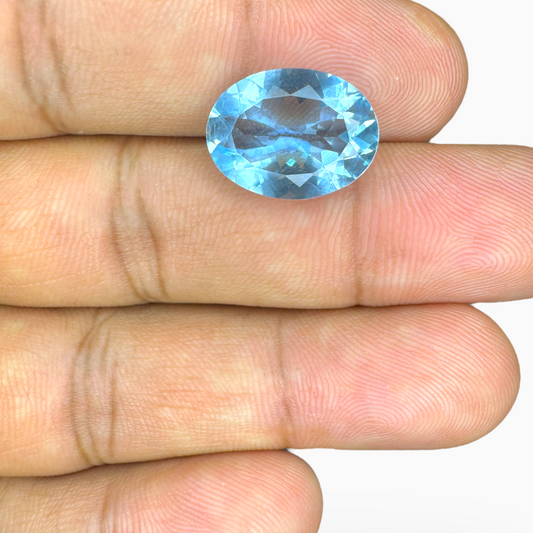 Natural Aquamarine Stone 6.2 Carats DeepSkyBlue Color Oval Shape Size 15.5X11.5mm