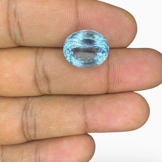 Natural Aquamarine Stone 6.77 Carats DeepSkyBlue Color Oval Shape Size 13.6X11.5mm