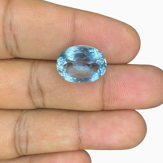 Natural Aquamarine Stone 6.87 Carats DeepSkyBlue Color Oval Shape Size 14.5X11mm