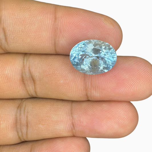 Natural Aquamarine Stone 7.09 Carats DeepSkyBlue Color Oval Shape Size 14.4X11mm