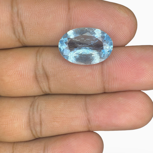 Natural SkyBlue Aquamarine Stone 7.27 Carats Oval Shape Size 17.5X12mm