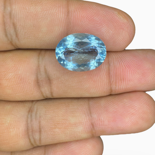 Natural Aquamarine Stone 7.28 Carats DeepSkyBlue Color Oval Shape Size 15.5X11.8mm