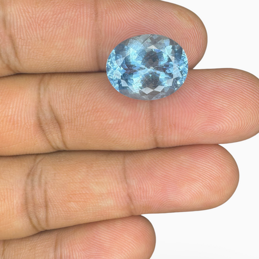 Natural DeepSkyBlue Aquamarine Stone 7.52 Carats Oval Shape Size 15X12mm