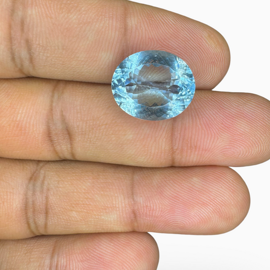 Natural Aquamarine Stone 7.65 Carats DeepSkyBlue Color Oval Shape Size 15X12.5mm