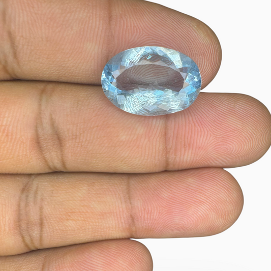 Natural DeepSkyBlue Aquamarine Stone 7.78 Carats Oval Shape Size 17.5X12mm