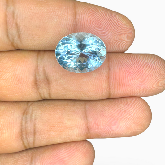 Natural Aquamarine Stone 7.93 Carats DeepSkyBlue Color Oval Shape Size 15.6X12.9mm