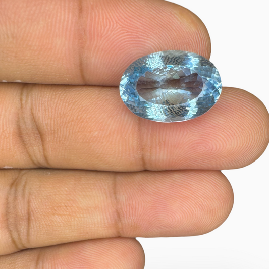 Natural Aquamarine Stone 9.06 Carats DeepSkyBlue Color Oval Shape Size 16.5X11.5mm