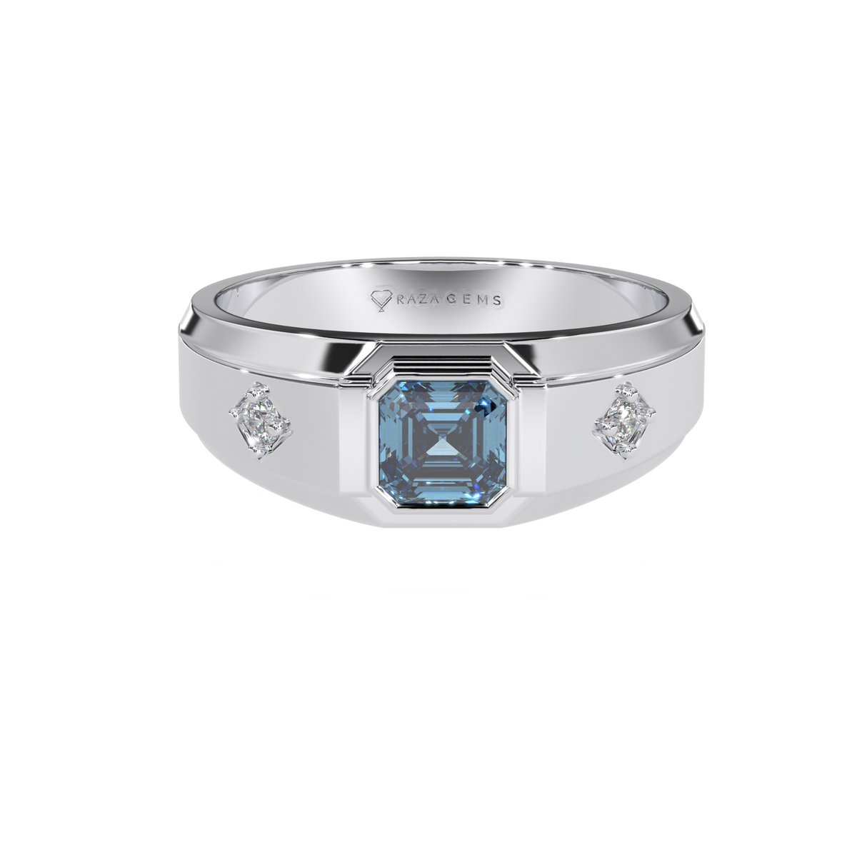 Aquamarine Ring  HAmi In Silver with Mosanite