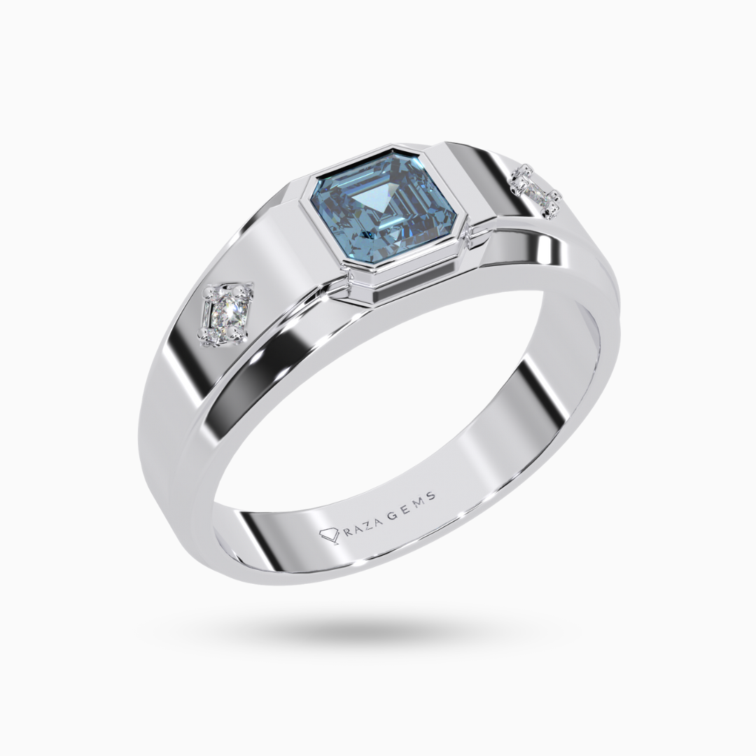 Aquamarine Ring  HAmi In Silver with Mosanite