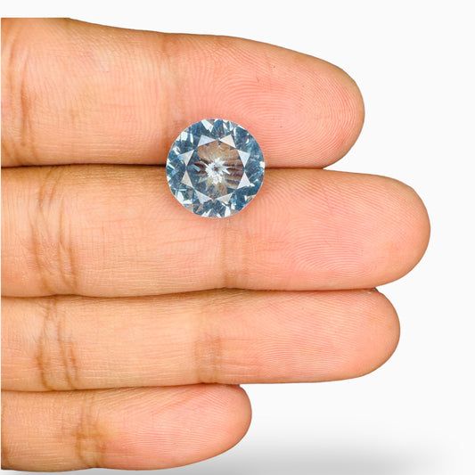 Natural Aquamarine Stone 4.76 Carats SteelBlue Color Round Shape Size 12mm