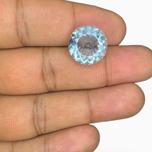 Natural Aquamarine Stone Aqua Color 7.34 Carats Round Shape Size 13.6mm