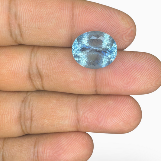 Natural Aquamarine Stone 7.05 Carats DeepSkyBlue Color Oval Shape Size 14.5X12mm