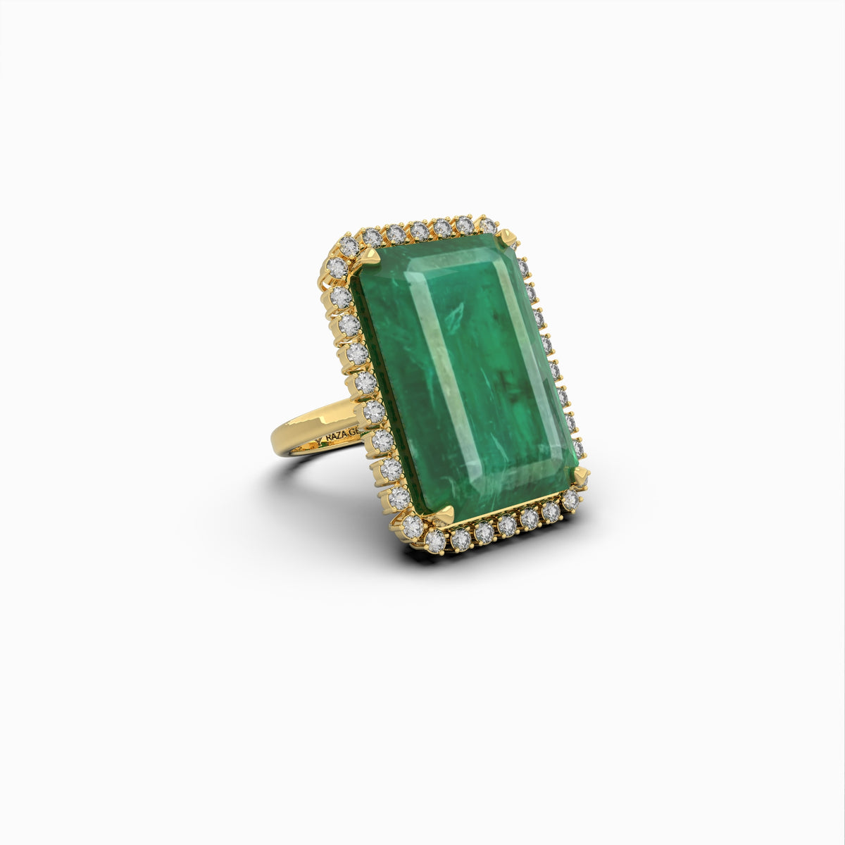 Natural Emerald Stone Cocktail Ring in Big Size With Natural Diamonds - Susanna
