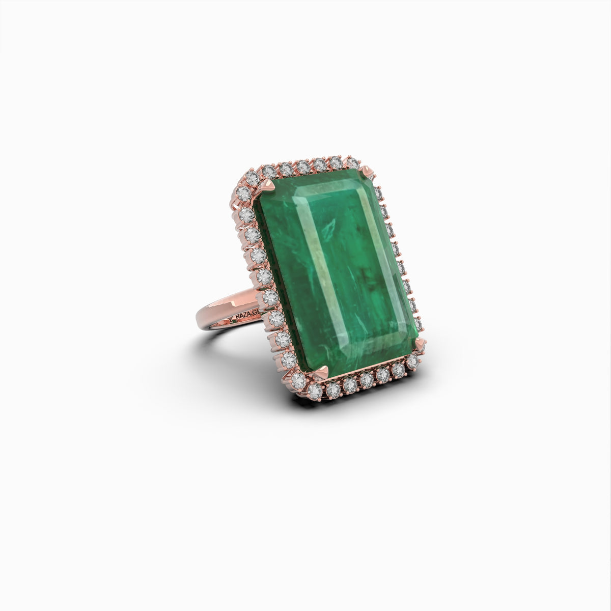 Natural Emerald Stone Cocktail Ring in Big Size With Natural Diamonds - Susanna