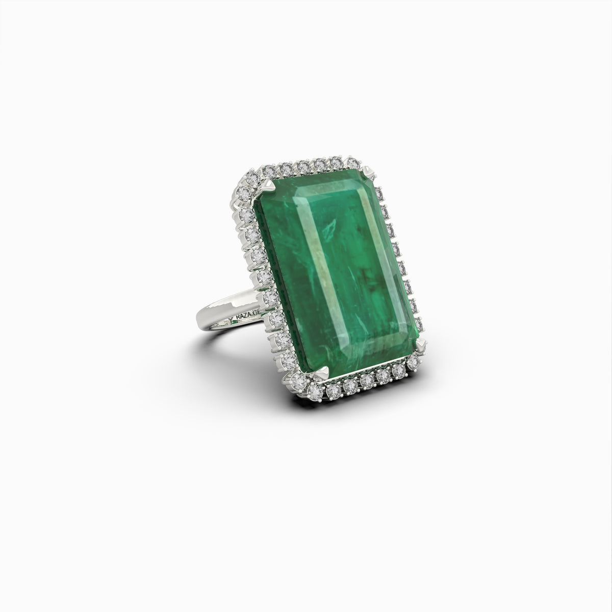 Natural Emerald Stone Cocktail Ring in Big Size With Natural Diamonds - Susanna