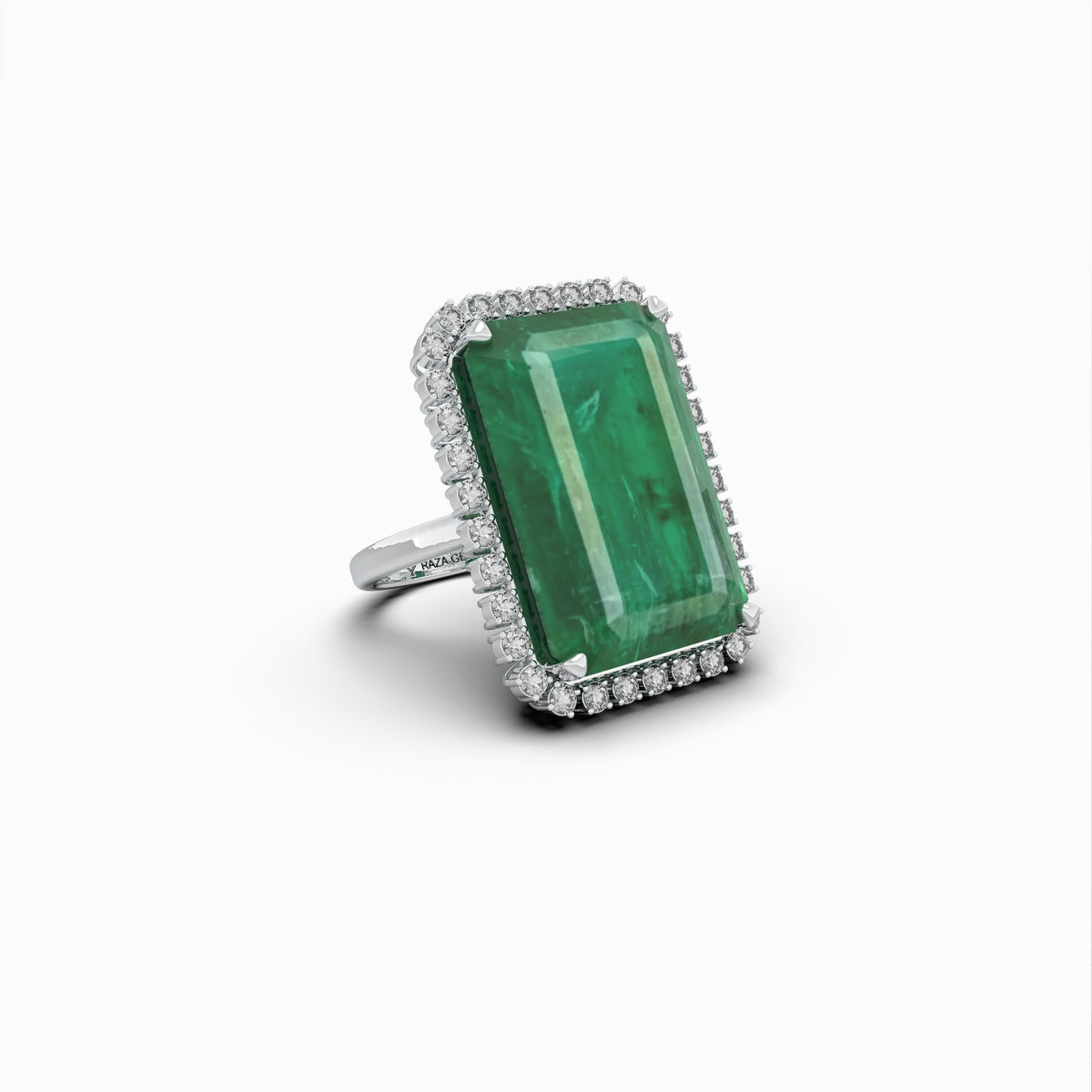 Natural Emerald Stone Cocktail Ring in Big Size With Natural Diamonds - Susanna