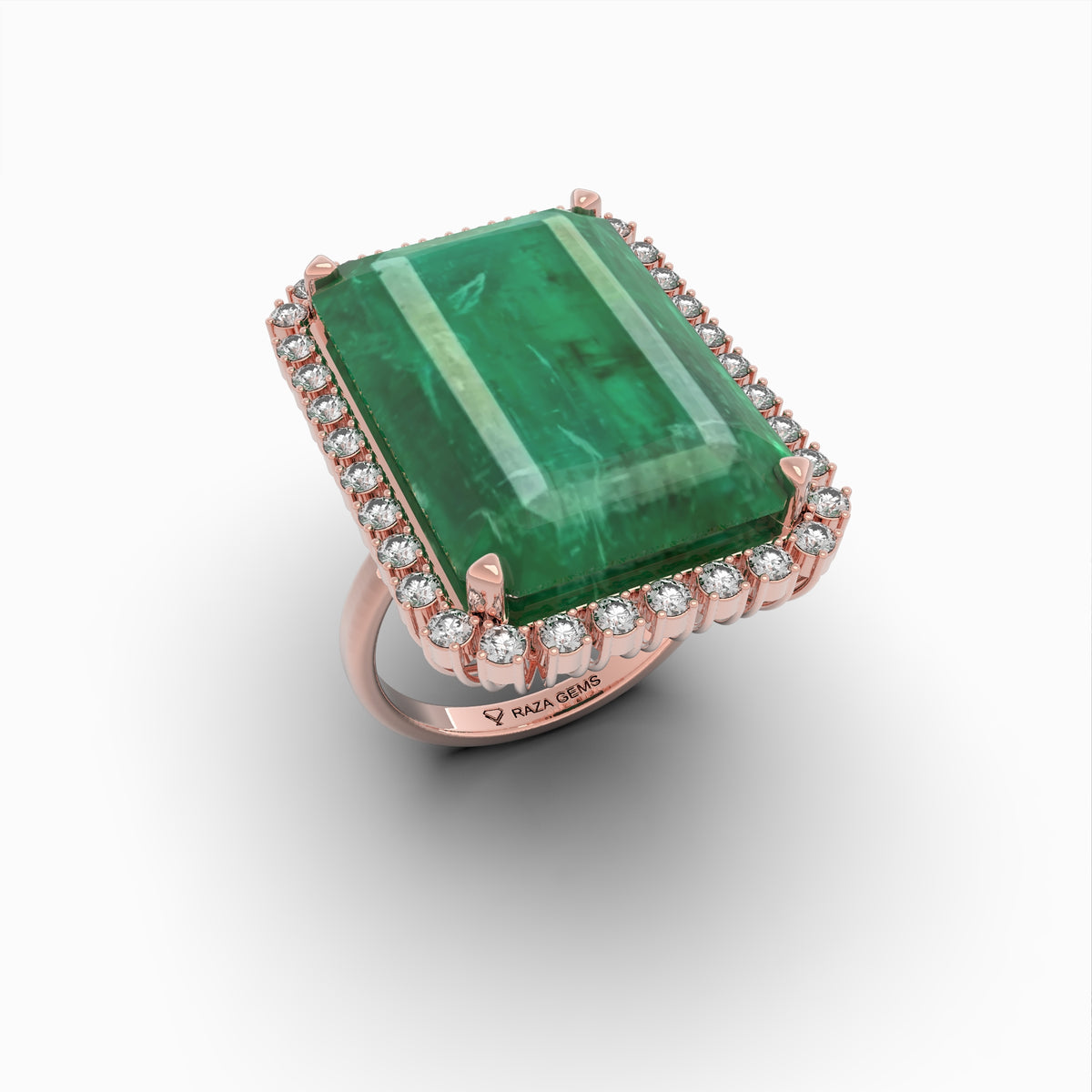 Natural Emerald Stone Cocktail Ring in Big Size With Natural Diamonds - Susanna