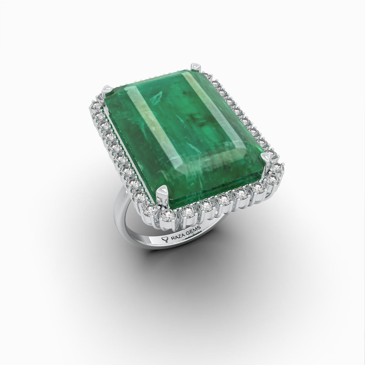Natural Emerald Stone Cocktail Ring in Big Size With Natural Diamonds - Susanna