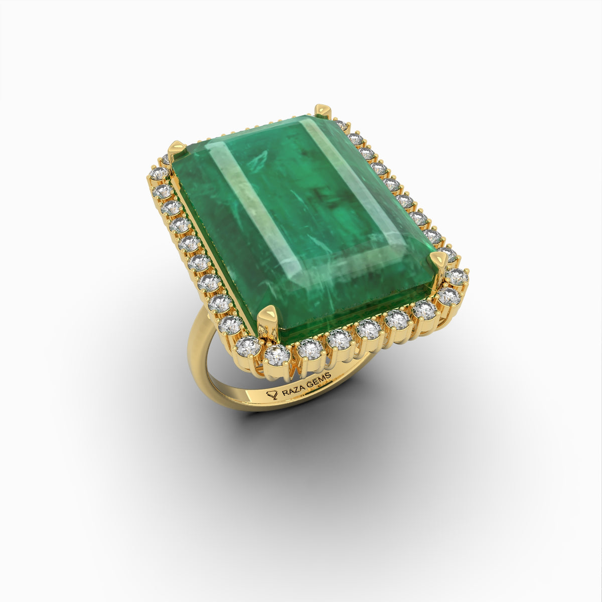 Natural Emerald Stone Cocktail Ring in Big Size With Natural Diamonds - Susanna