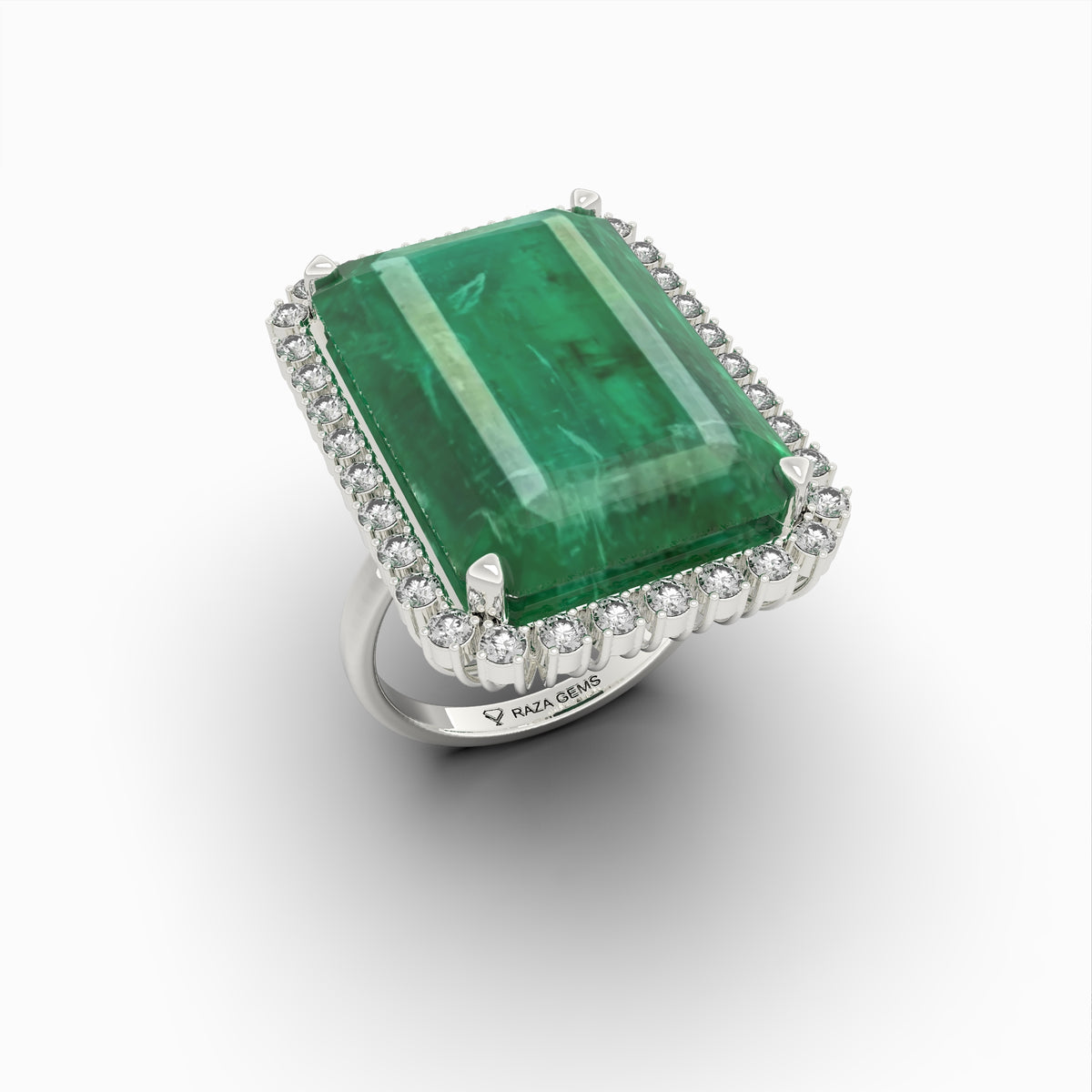 Natural Emerald Stone Cocktail Ring in Big Size With Natural Diamonds - Susanna