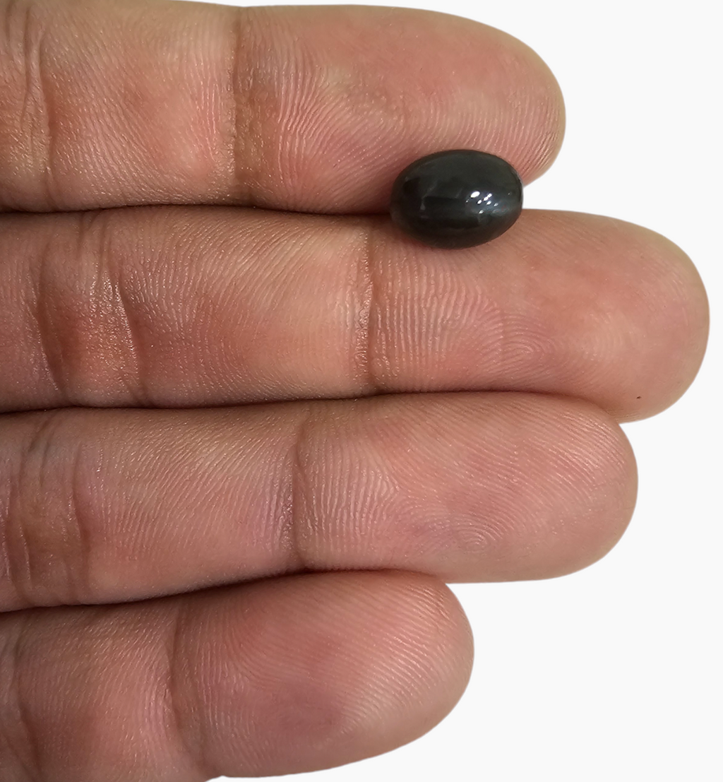 Natural Black Cats Eye Stone 3.11 Carats Oval Cabochon Size 10X7.5mm