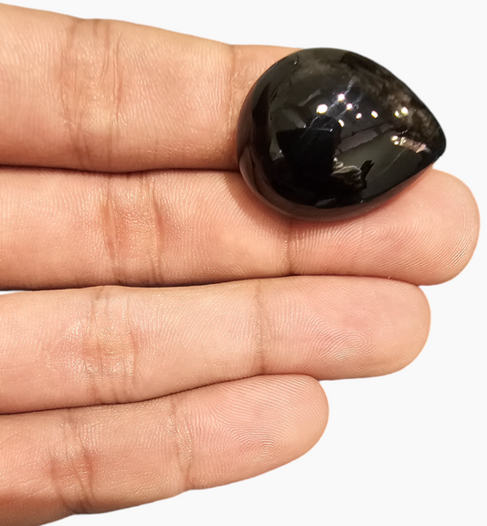 Natural Black Onyx Stone 42.22 Carats Pear Cabochon Size 20.8X20mm