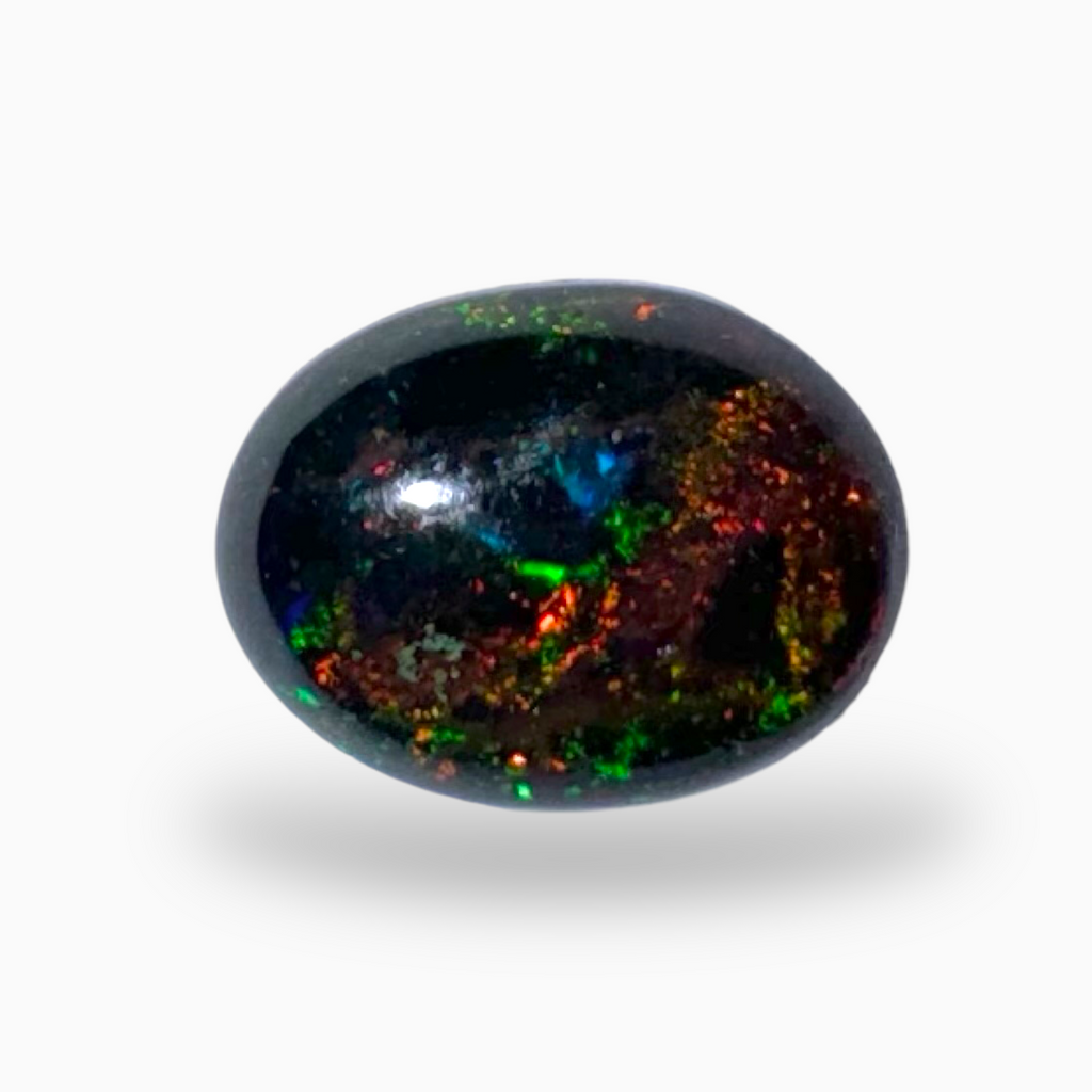 Natural Black Ethiopian Opal Stone 0.76 Carats Round Cabochon Shape Size 9X7mm