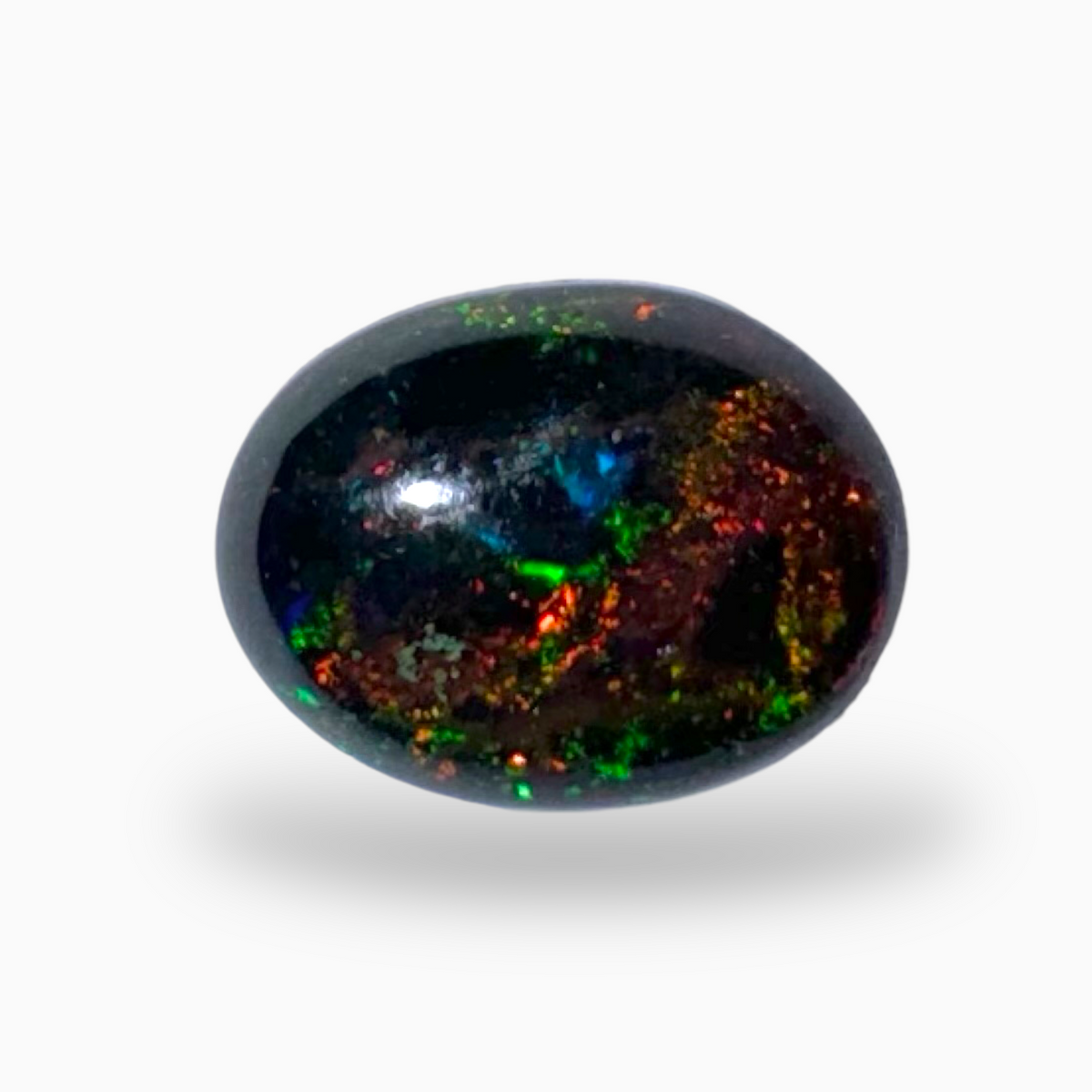 Natural Black Ethiopian Opal Stone 0.76 Carats Round Cabochon Shape Size 9X7mm