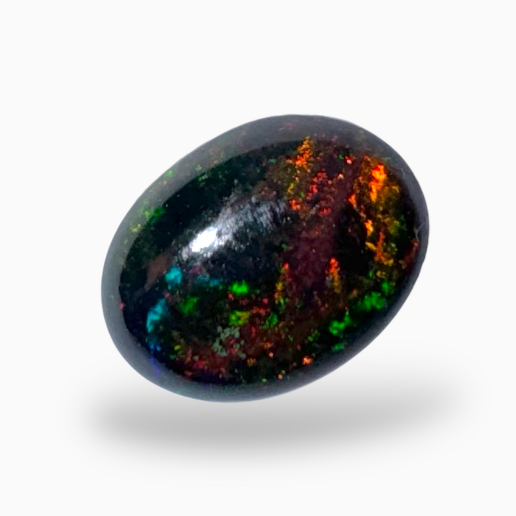 Natural Black Ethiopian Opal Stone 0.76 Carats Round Cabochon Shape Size 9X7mm