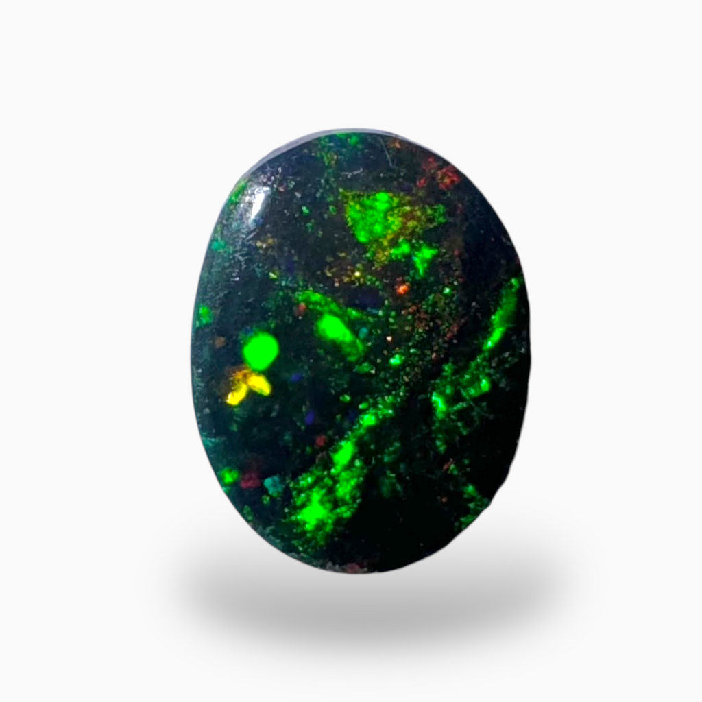Natural Black Ethiopian Opal Stone 0.76 Carats Round Cabochon Shape Size 9X7mm