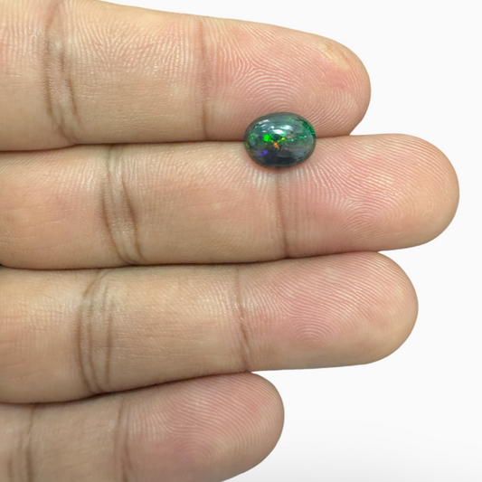 Natural Black Ethiopian Opal Stone 1.04 Carats Oval Cabochon Shape Size 9X7mm