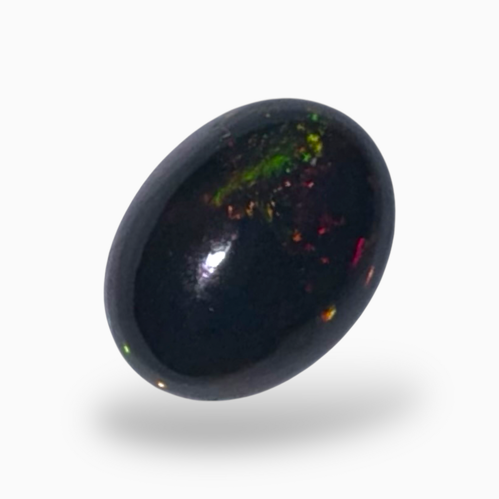 Natural Black Ethiopian Opal Stone 1.28 Carats Oval Cabochon Shape Size 8.6X6.5mm