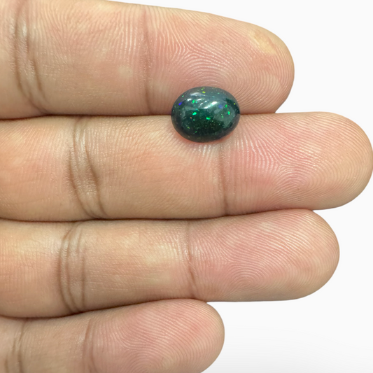 Natural Black Ethiopian Opal Stone 1.75 Carats Oval Cabochon Shape Size 10X8mm