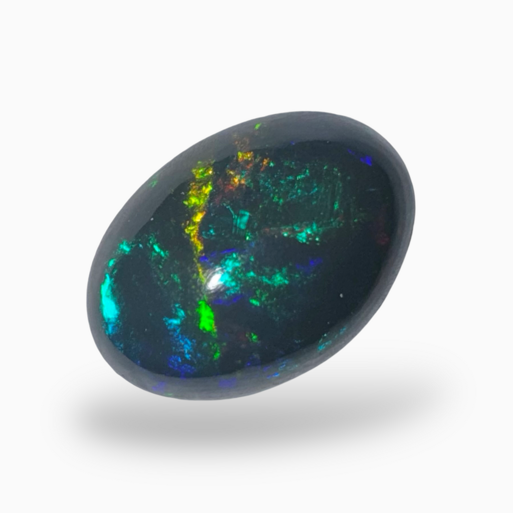 Natural Black Ethiopian Opal Stone 6.40 Carats Oval Cabochon Shape Size 16.5X12mm